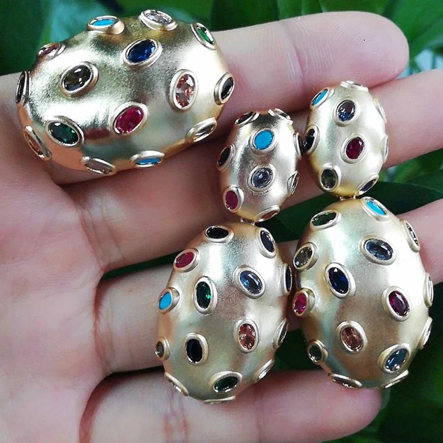 Gold SisCathy, новые трендовые золотые серьги с кубическим цирконием, роскошные дубайские массивные серьги, кольцо, ювелирные наборы для женщин, свадебные ювелирные наборы - Окраска металла: Gold
