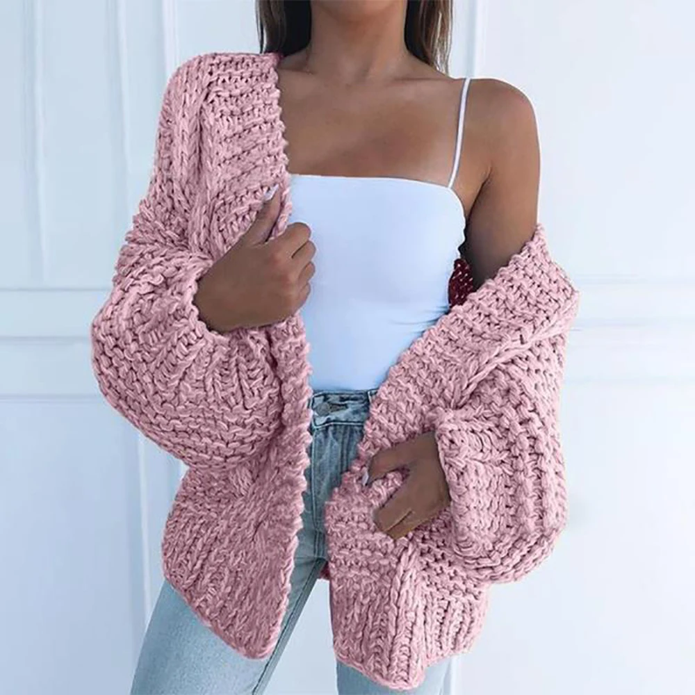 

Cardigan Knitwears Swearter Women Spring Warm Jumpers 2020 Newest Fashion Solid Knitted Solid Loose Puff Sleeve Coats Pull Femme