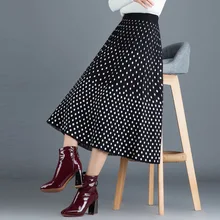 Трикотажная юбка с волнистым узором; Женская осенне-зимняя длинная Плиссированная шерстяная юбка с высокой талией; юбки в горошек