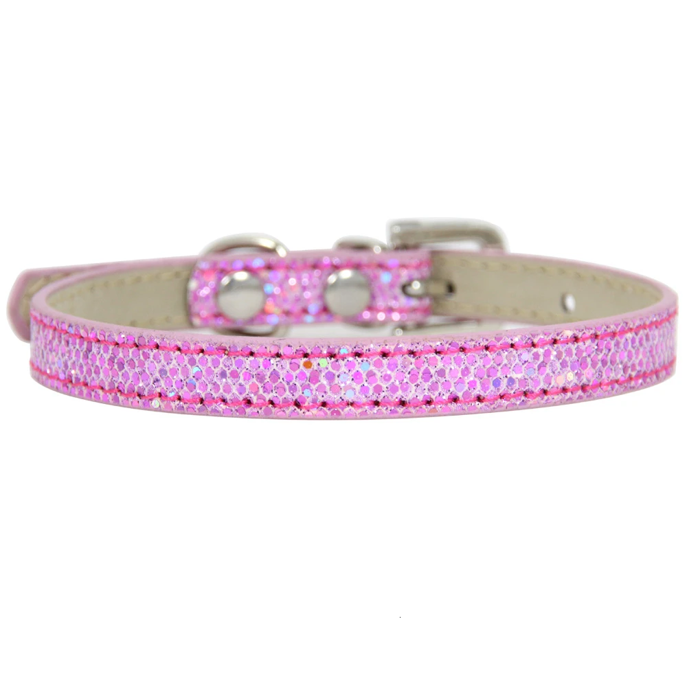Pink Блестящие стразы, кошачий ошейник, детские кожаные ошейники для маленьких собак, шейный ремень, аксессуары для котенка XS/S/M, Прямая поставка - Цвет: Pink