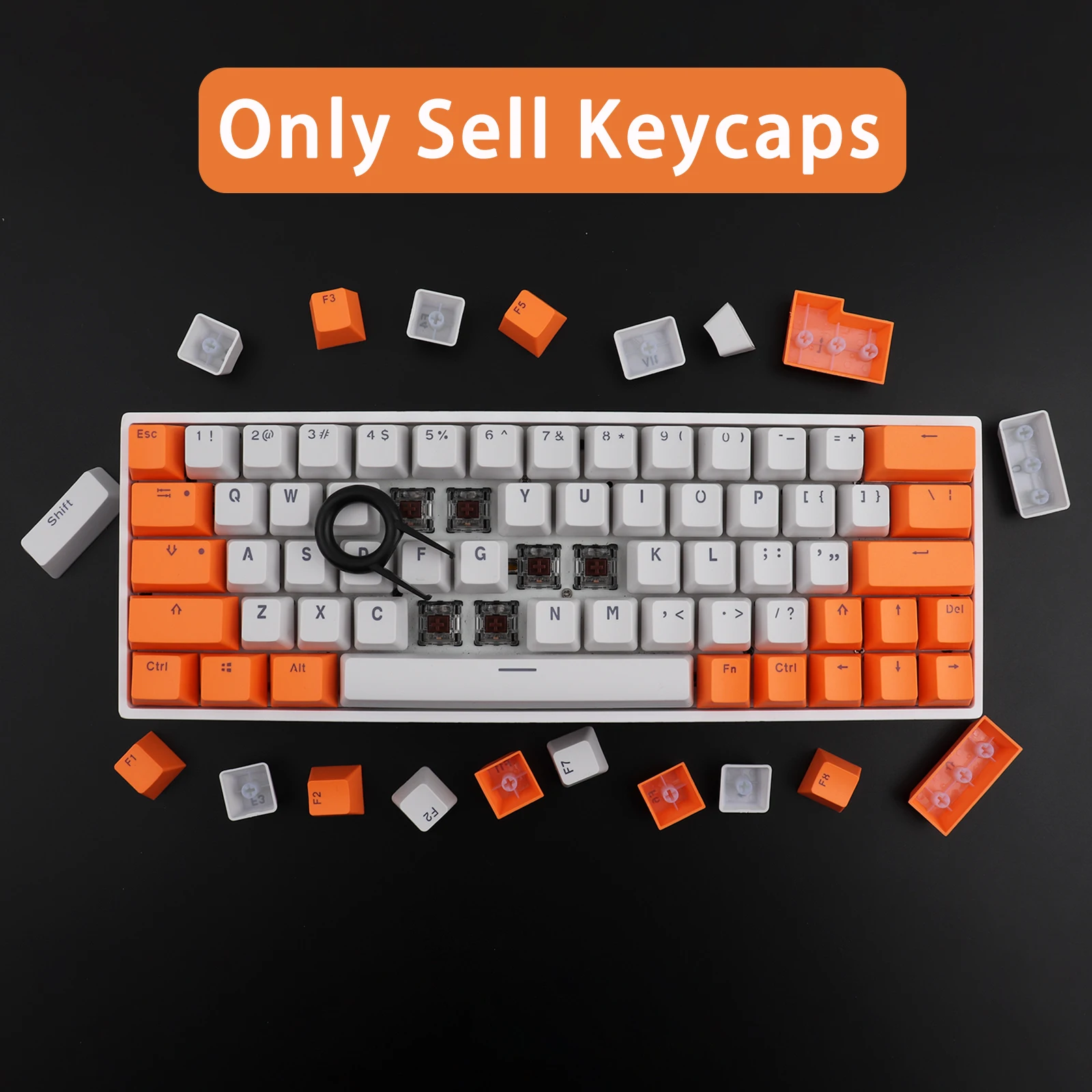 Pbt-teclado mecânico com 64 teclas, cor dupla, laranja e branca