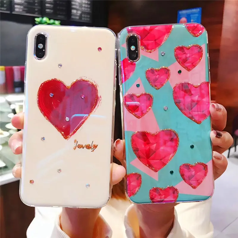 

Love Epoxy Blu-ray Phone Case for iphone X XR XS MAX Simple anti-fall soft cover