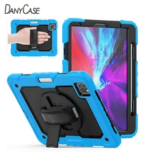 Ipad pro 12.9 caso 2020/2018 com suporte de lápis 360 girando resistente à prova de choque caso com suporte alça de ombro