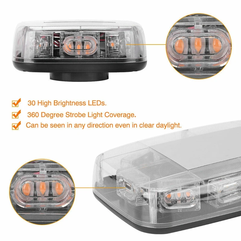 30LED Топ крыша мигающий аварийный мини стробоскоп светильник бар янтарный/желтый 12 V-24 V