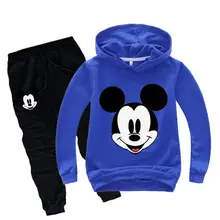 Костюм с Микки Маусом для мальчиков комплекты одежды для девочек весенне-Осенняя детская одежда толстовка с капюшоном+ штаны, спортивный костюм из 2 предметов детская одежда спортивный костюм