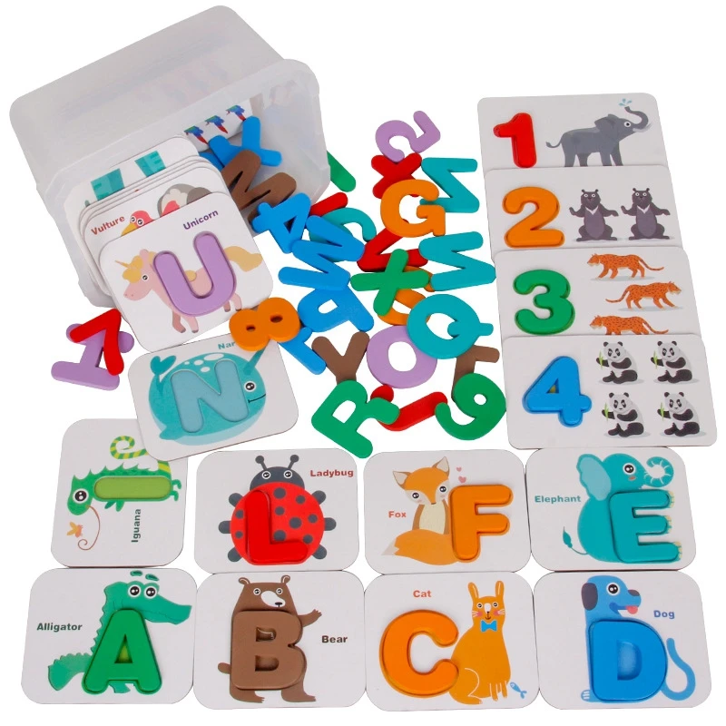 

Early Education Baby Toys Learning Cognitive Card Toys Baby Enlightenment Puzzle English Block Wooden Toy for Children