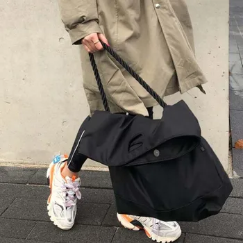

Casual Women's Nylon Student Handbag Solid Reusable Waterproof Shoulder Shopping Bag Foldable Large Travel String Bags