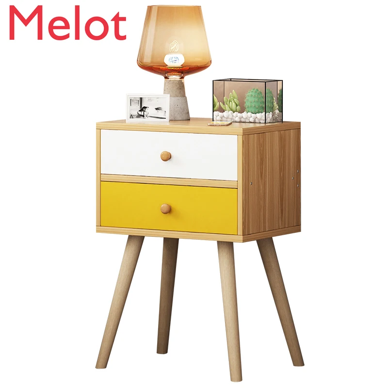 

A,Nordic colorful Wood Night Stand 2 Drawer Bedside End Table Bedroom Furniture Organizer Storage Basket Nightstands