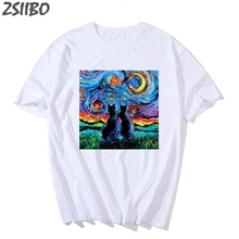 Camiseta de manga corta con estampado de ondas de gran tamaño Casual Harajuku para hombre de verano con pintura al óleo Van Gogh tops camiseta de ola