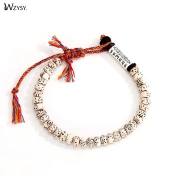 

6mm Tibetan Buddhism six-character mantra bracelet natural stone wood beads adjustable red string men and women jewelry gifts