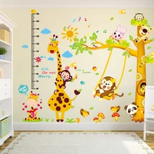 [SHIJUEHEZI] жираф с обезьянками на дереве наклейки на стену DIY измерения высоты наклейки на стену в виде животных для детской спальни украшения детской комнаты