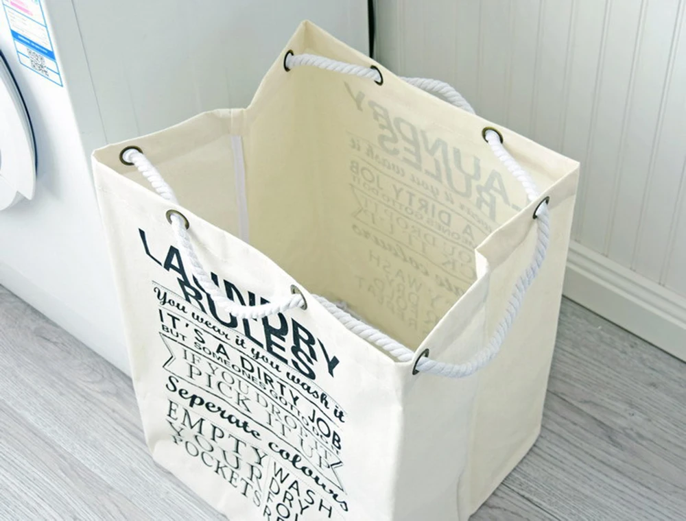 Large solid color cotton and waterproof moisture-proof storage bag with thick cotton rope Practical shopping bag Moving bag
