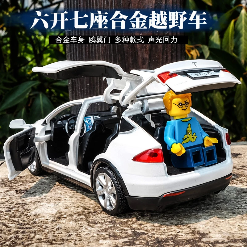 1:32 литая под давлением модель игрушечной машины Teslas-Model-X90 металлический автомобиль со звуком и светом открытая дверь оттягивающая машина коллекция детские игрушки подарок для мальчика