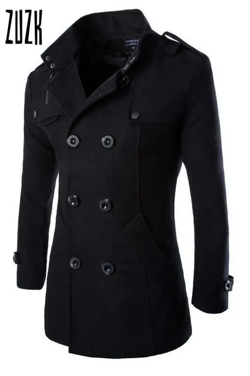 

Autumn Winter New Good Quality Men's Wool Blends Trench Coat ,Men's Double Breasted Slim Fit Dust coat ,Wind coat ,T2973