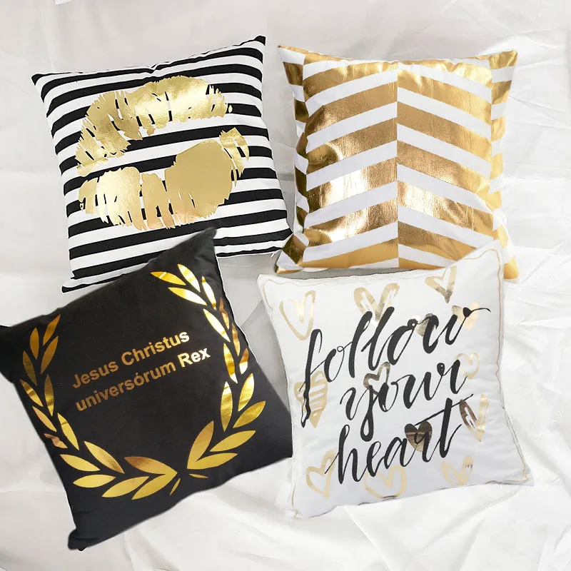 

Bronzing Soft Velvet cushion covers Black White Gilding Embrace Pillow Case Sofa Automobile Embrace Cushion Set 45*45cm