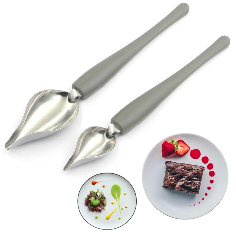 Juego de 2 uds. De platos de lápiz de acero inoxidable para pintura de salsa de Chef Valon, con boquilla de diseño de dibujo artístico para café