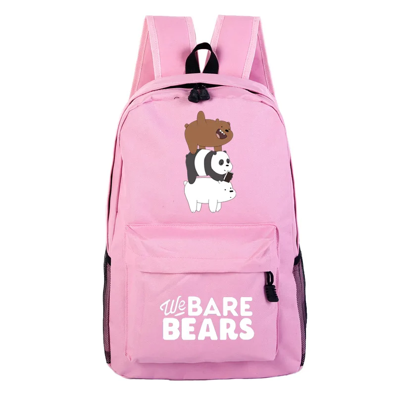 

We Bare Bears Women Cute Backpack Pink Bookbag Grizzly Panda Cartoon School Bags for Teenage Girls Canvas Travel Bagpack Rugzak