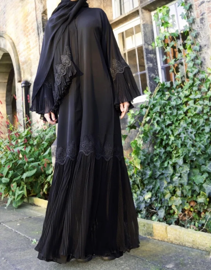 

Elegant Muslim Embroidery Maxi Dress Pleated Abaya Cardigan Kimono Long Robe Gowns Jubah Middle East Eid Ramadan Arab Islamic
