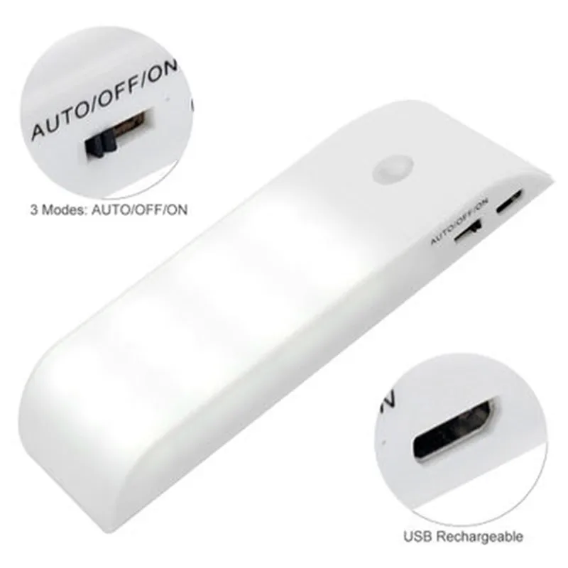 

USB Rechargeable PIR LED Motion Sensor Light Cupboard Wardrobe Bed Human Body Induction Cabinets Lamps For Closet Stairs Kitchen