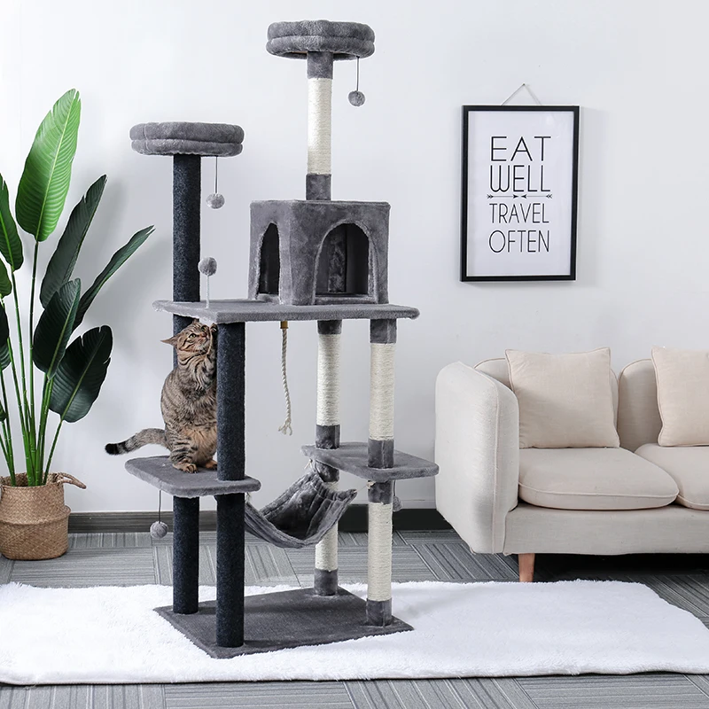 Domestic Delivery Cat Tree Condo House Furniture Sisal Scratch Posts for Cat Jumping Toy Wood Kittens Pet House Play Tower Condo:  Brand Name: PAWZ Road Type: cats Material: Wood Model Number: AMT0014/AMT0042/AMT0012/AMT0005 Color: Beige/Grey Weight: 12kg/14kg Material: Wood Feature: Funny toys 