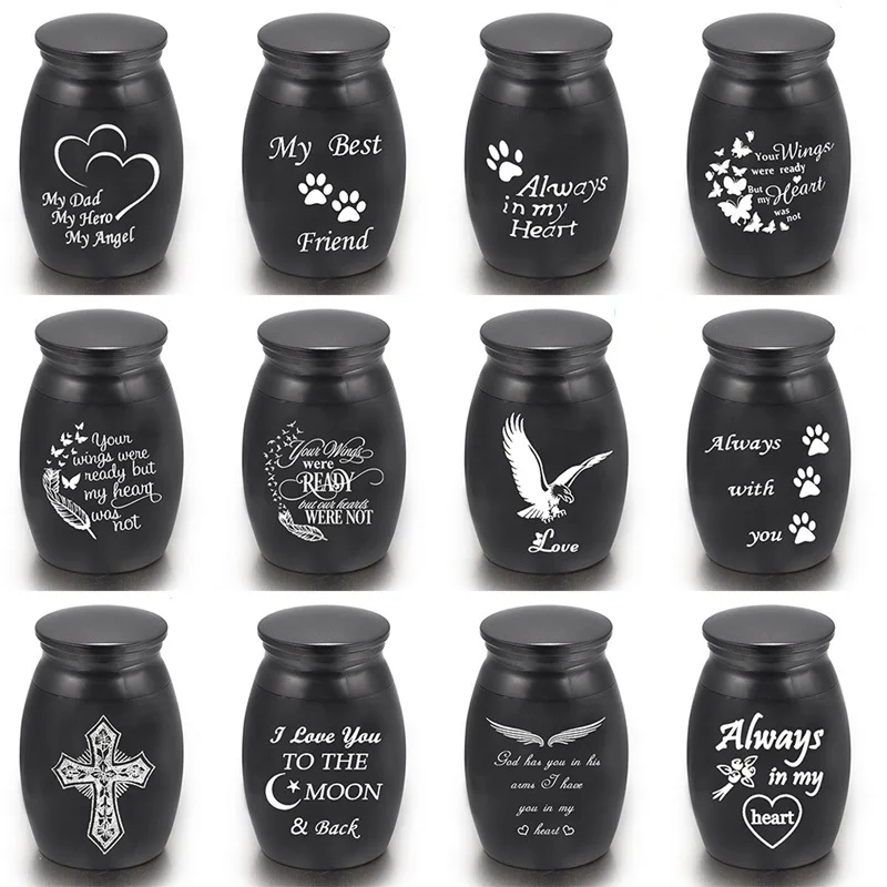 Urnas Aleación negra para mascotas, urnas para perro, gato, pájaro, ratón, cremación, cenizas, urna de recuerdo, columpio, objetos de memoria para mascotas de tamaño Mini