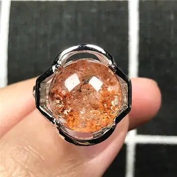 

12mm Top Natural Red Phantom Quartz Crystal Ring For Woman Man Oval Beads Ghost Garden Stone Silver Adjustable Ring Jewelry AAAA