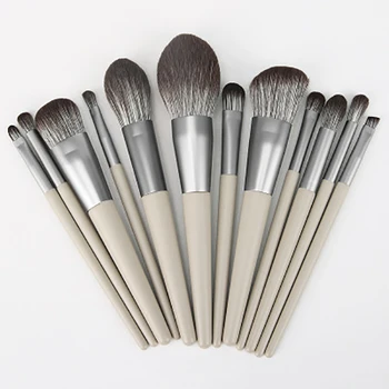 

New 12 pcs Sets Of Makeup Brush Light Grey Wood Handle Eye Shadow Brush Foundation Blush Brush Combination Beauty Cosmetic Tool