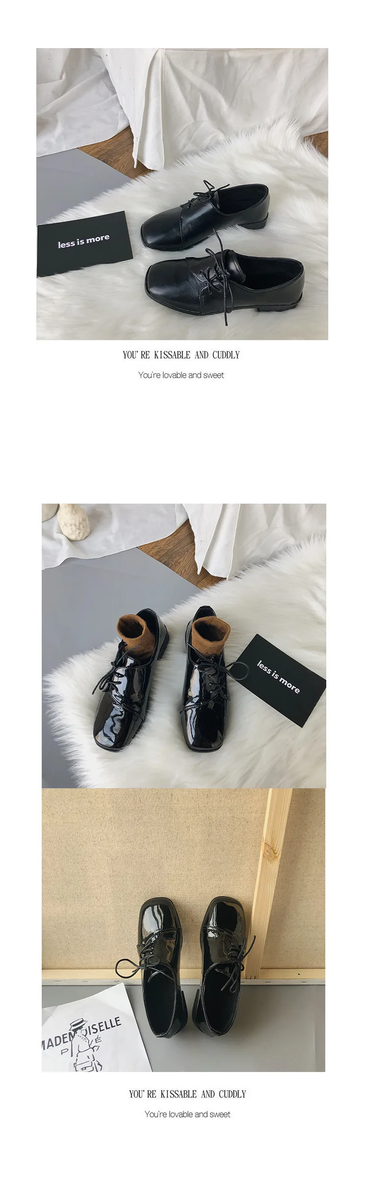 Square toe cross-tied british leather shoes solid retro all match flats matte&patent leather footwear harbor wind moccasins