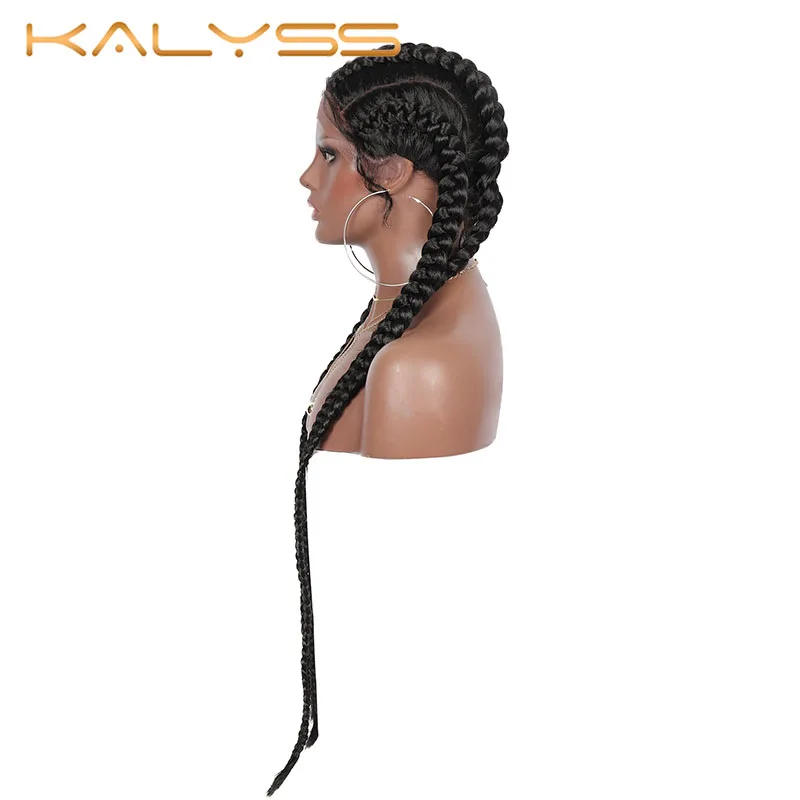 Kalyss 31 Inches Cornrow Braids 360 Lace Front Synthetic Wig Double Dutch Box Braids with Baby Hair for Black Women