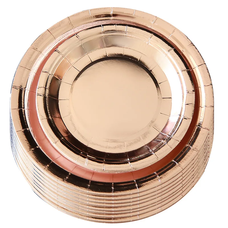 7inch plate 10pcs Розовый Золотой горошек Рождественская вечеринка украшения бумажный стаканчик, тарелка соломенный стол покрытие шампанского золото точка принадлежности для тематической вечеринки посуда - Цвет: 7inch plate 10pcs