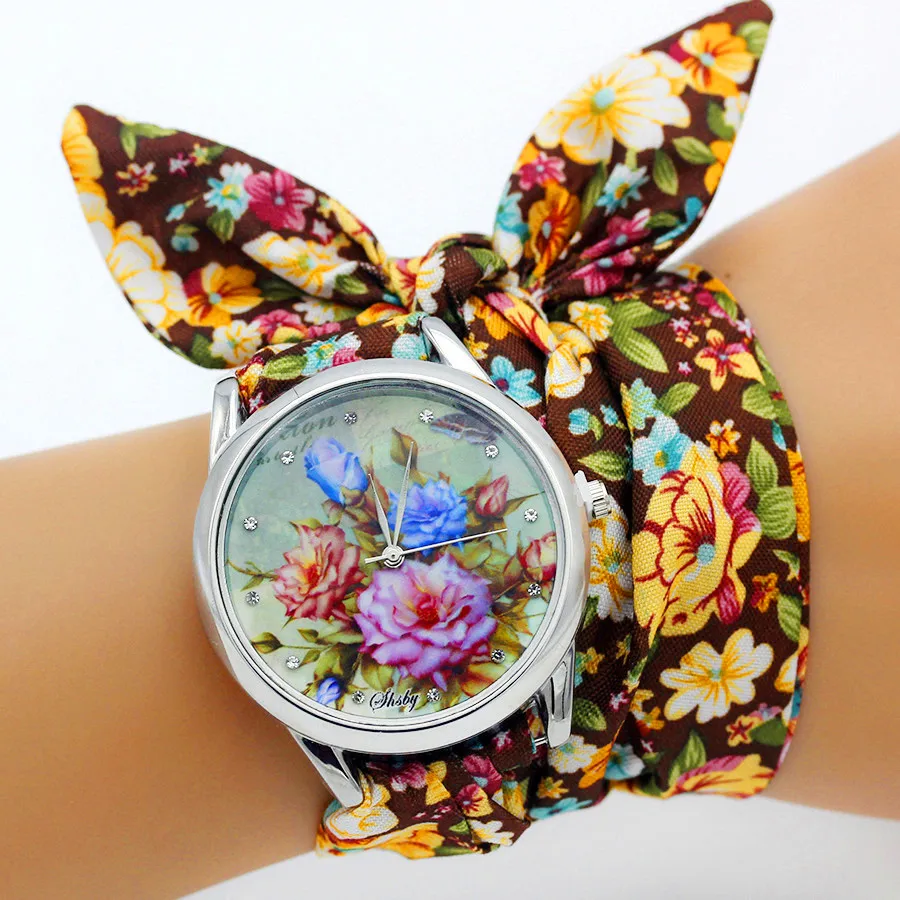 Shsby Ladies Flower Cloth Wristwatch Women Dress Watch Fabric Watch Girls Bracelet women watches