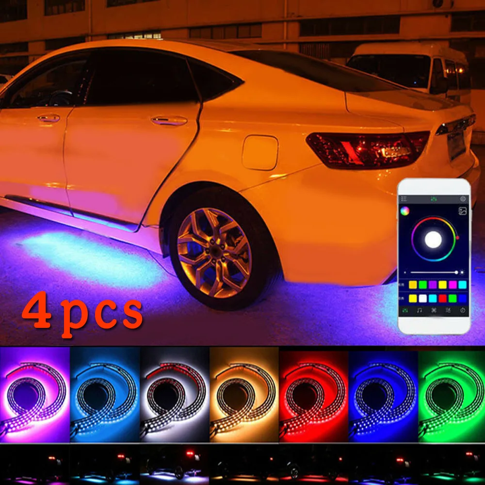 4x RGB под автомобилей Tube светодиодный бар несветящийся неоновый светильник с помощью приложения на телефоне Управление Водонепроницаемый