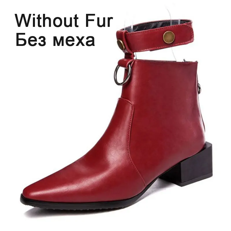 RizaBina Plus Size 34-48 Women Ankle Boots Zipper Fashion Winter Shoes Women Plsh Fur Zipper Short Boots Lady Office Footwear - Цвет: red without fur