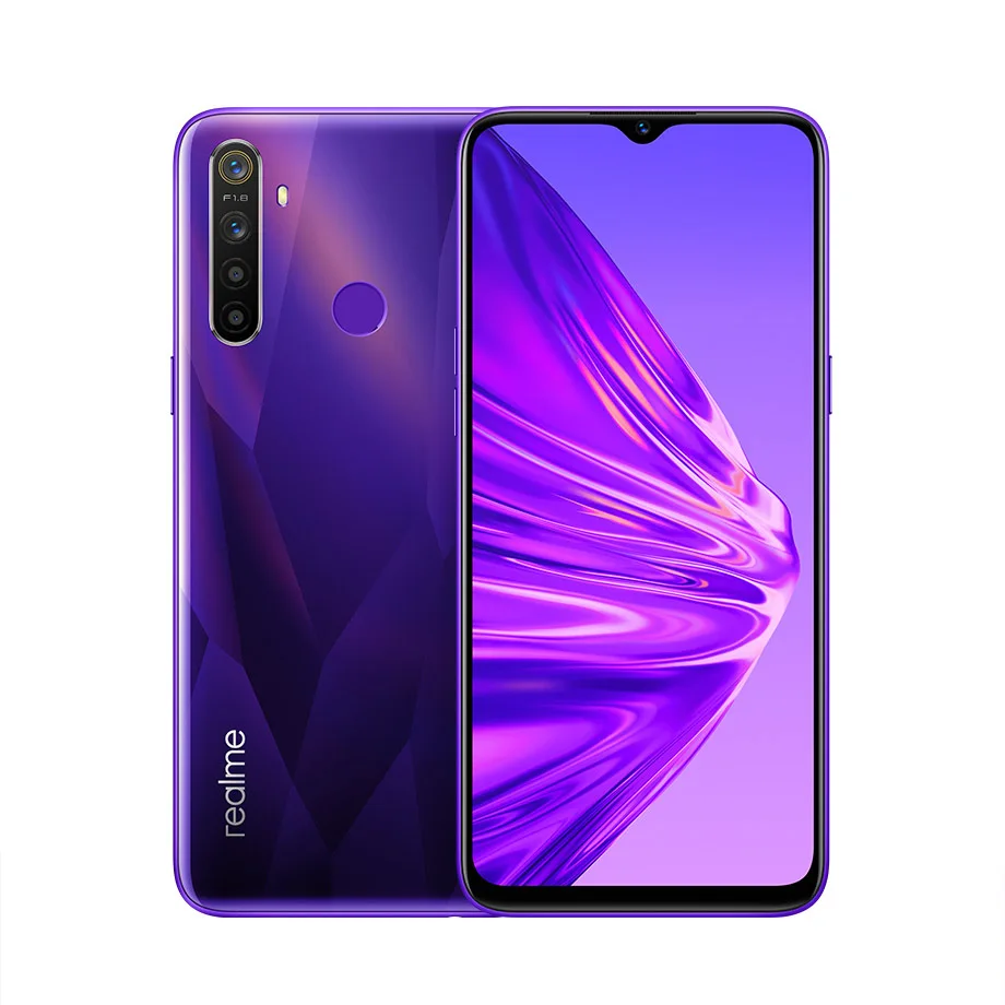 Мобильный телефон Realme 5, 3 ГБ, 64 ГБ, 5000 мА/ч, четыре камеры, 6,5 дюймов, Восьмиядерный процессор Snapdragon 665, отпечаток пальца, Android 9,0, 4G