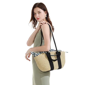 

Straw woven bag hand-woven handbag female shoulder portable seaside holiday beach rattan bag
