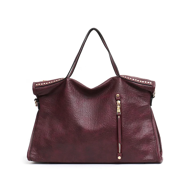 Wine Red CEZIRA дизайнерский бренд большой Для женщин Tote Сумка Мода заклепки сумки женские из искусственной кожи на молнии сумка Винтаж кошелек - Цвет: Wine Red