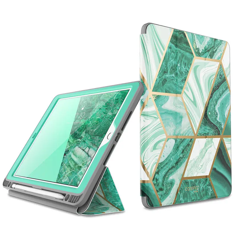 Для iPad 10,2 чехол() i-Blason Cosmo Trifold Stand смарт-чехол с функцией автоматического сна/пробуждения и карандашом, встроенная защита экрана - Цвет: Green