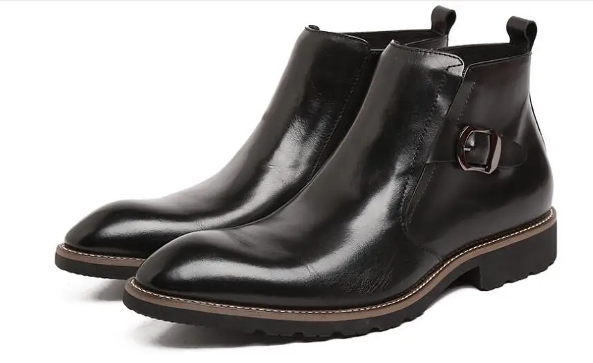 thumbnail image 1 of Botas altas para hombre, botas Martin de invierno, botas Chelsea con hebilla de cuero de vaca para hombre, botines con punta estrecha para hombre, 1 of 5
