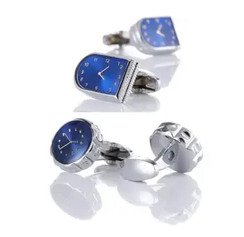 

10pairs/lot Elegant Blue Clock Cufflinks Clockwise Watch Shape Cuff Links Business Style Men's Jewelry Accessory