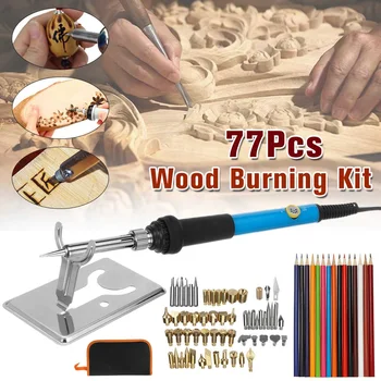 

60W 77Pc Wood Burning Kit Electric Soldering Iron Carving Pyrography Tool Welding Tips Wood Embossing Burning Soldering Pen Set