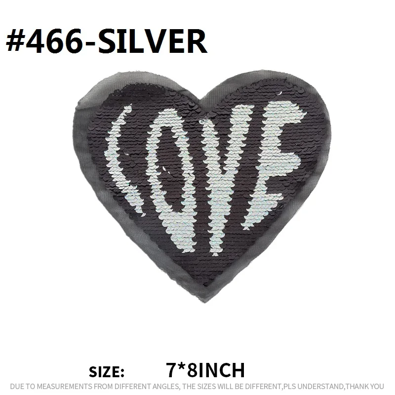 LY466SILVER XC переворачивать блесток ткань патчи наклейки большой размер Двусторонняя блестящая вышивка DIY украшения Пришивные аппликация пальто значки - Цвет: LY466SILVER