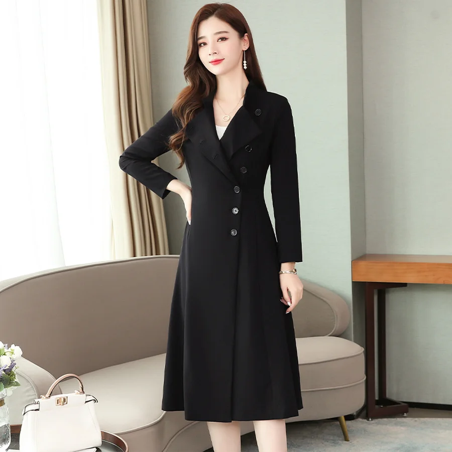 Винтажное черное офисное платье средней длины для женщин, Осень-зима размера плюс, однотонное платье с длинным рукавом, элегантные женские облегающие вечерние платья