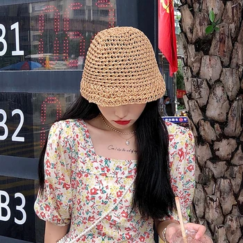 

Straw hat female fisherman hat tide summer wild fashion sunscreen sun hat foldable breathable bucket hat