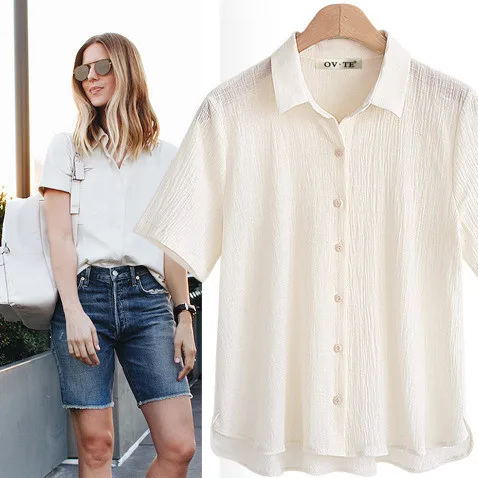 

18 Europe And America Summer New Style Large Size Loose-Fit Slimming Tops Hot Selling Short-sleeved Shirt