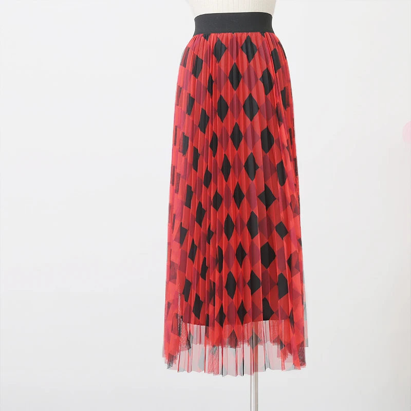 Mesh skirt female new autumn retro high waist plaid skirt
