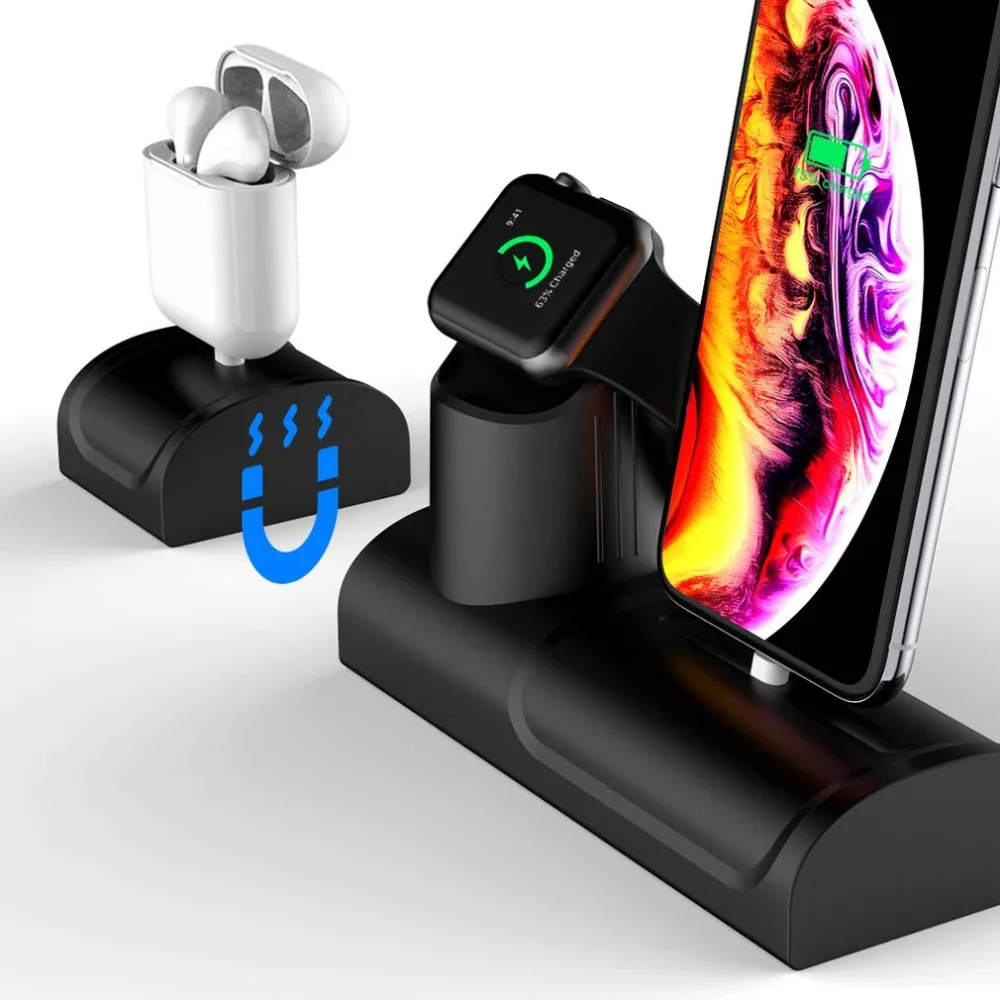 3 в 1 зарядная док-станция для iPhone X XR XS Max для Apple Watch зарядное устройство для airpods держатель для iWatch зарядная подставка Док-станция
