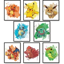 Pokemon Anime Watercolor Canvas Painting Pikachu Posters and Prints Art Print Pictures Boys Room Home Wall Decoration Kids Gifts