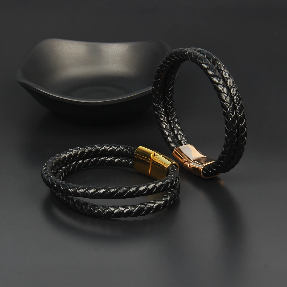 Ailatu браслет из натуральной кожи двойной слой из нержавеющей стали BangleJewelry для подарка на день рождения