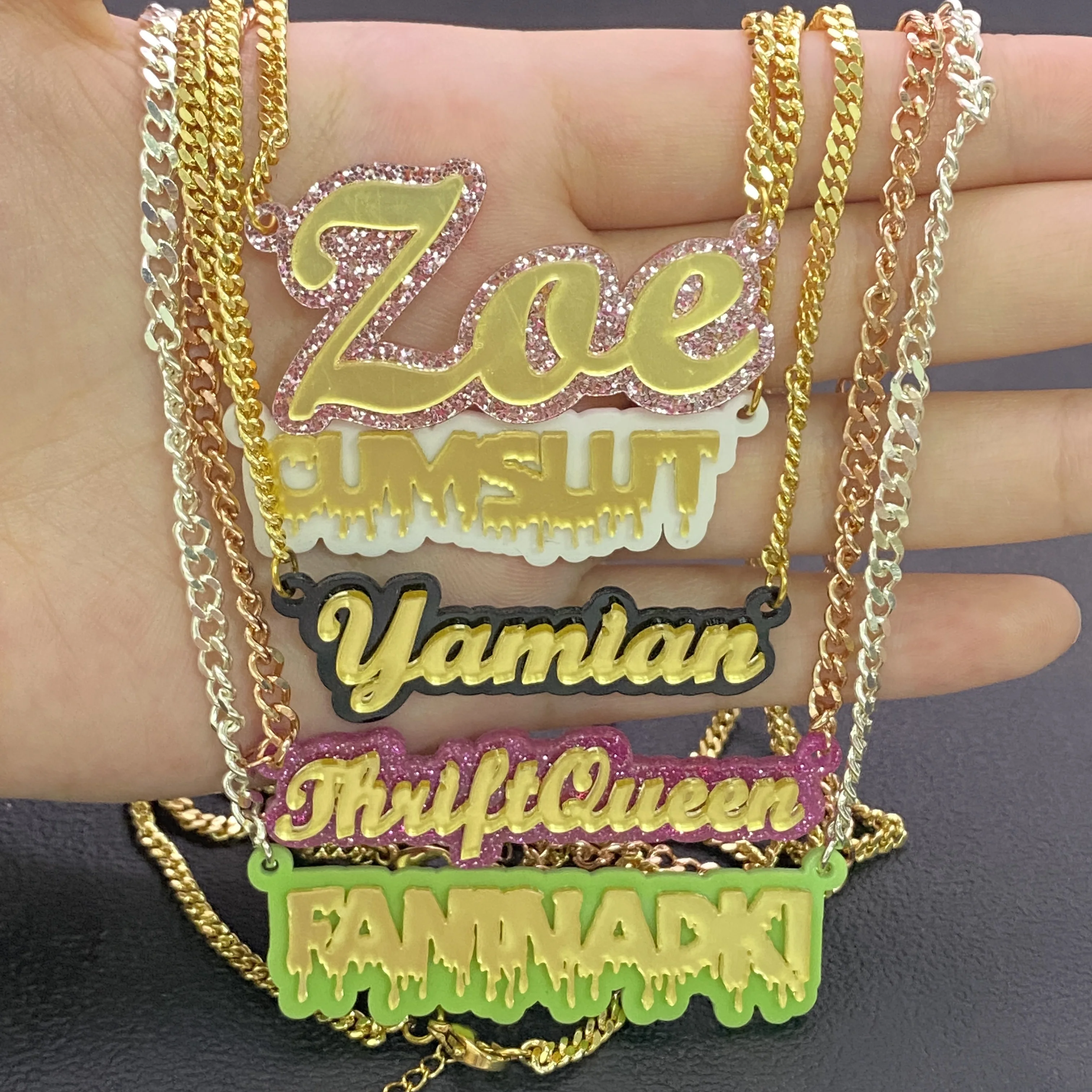 Hip Hop Custom Name Necklace Personalized Acrylic Nameplate Pendant Necklaces for Children Women Men Fashion Jewelry Gifts 20pcs lot wholesale gemstone storage display box loose diamond jewelry organizer case pendant holder acrylic glass top gem jars