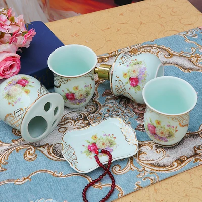 5 pieces set C Набор аксессуаров для ванной комнаты, керамический диспенсер для мыла, держатель для зубной щетки, мыльница, чашка для полоскания с подносом, набор из 5/6 предметов, свадебные подарки - Цвет: 5 pieces set C